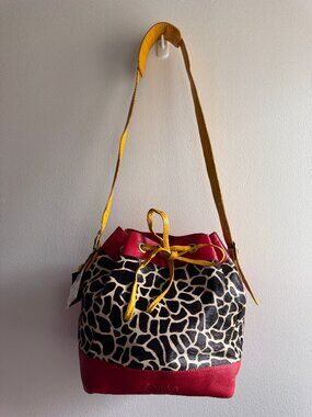NWT Soruka Giraffe Print Leather Bucket Bag